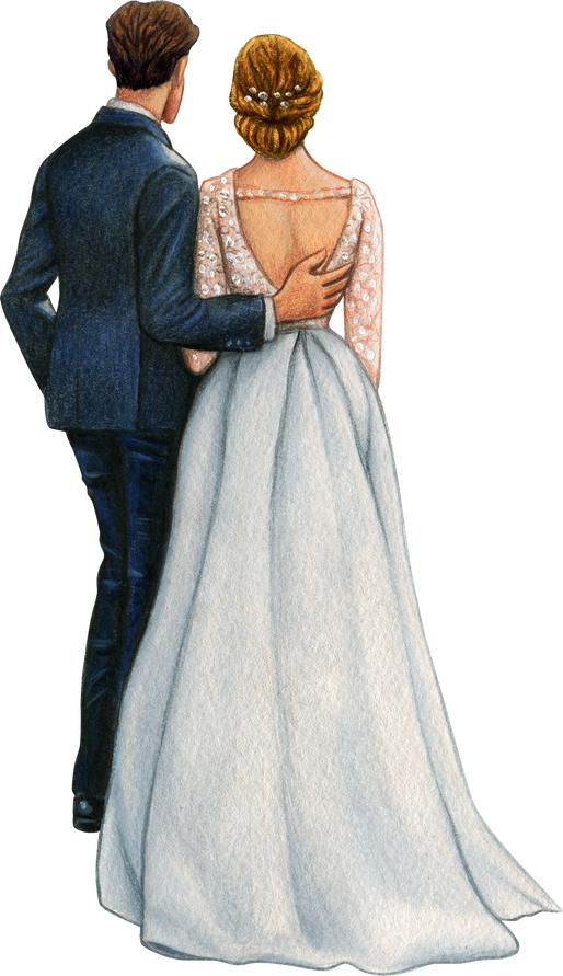 watercolor beautiful wedding embracing couple