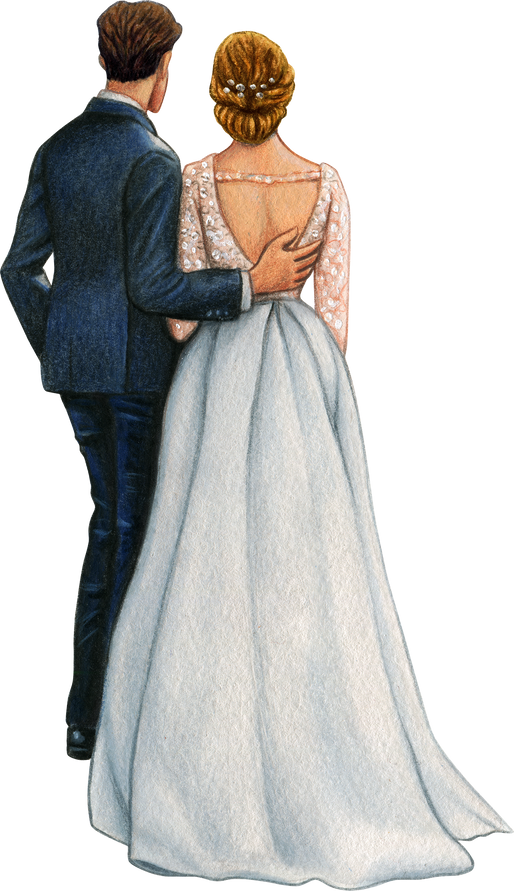 watercolor beautiful wedding embracing couple